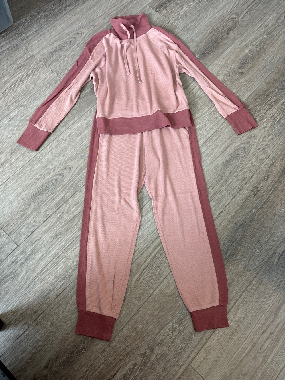 Monrow Two-Tone Dusty Rose Pink Track Jumpsuit